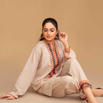 2 Piece Ready To Wear Beige Viscose Suit - ZN-13 - ZAINOOR