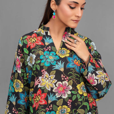 2 Piece Ready To Wear Black Petals Cotton Suit - ZN-154 - ZAINOOR