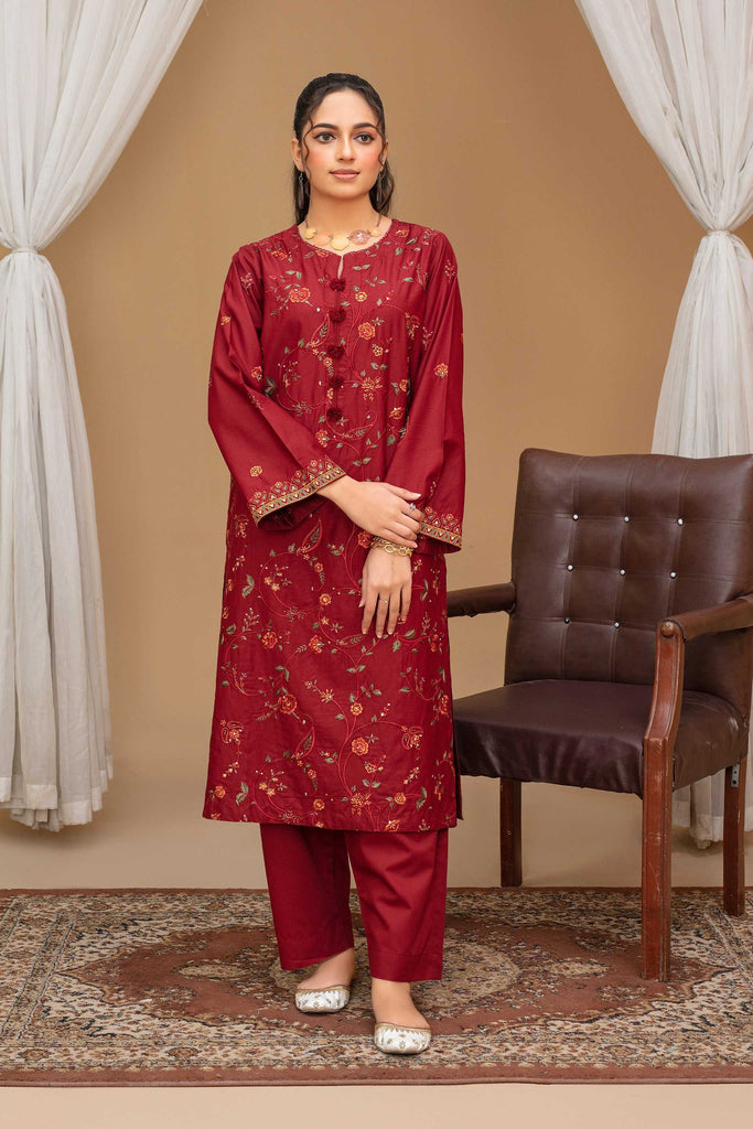 2 Piece Ready To Wear Maroon Viscose Suit - ZN-07 - ZAINOOR